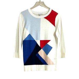 Halogen Sweater Knit Top Lightweight 3/4 Sleeve Round Neck Multicolor SZ S New